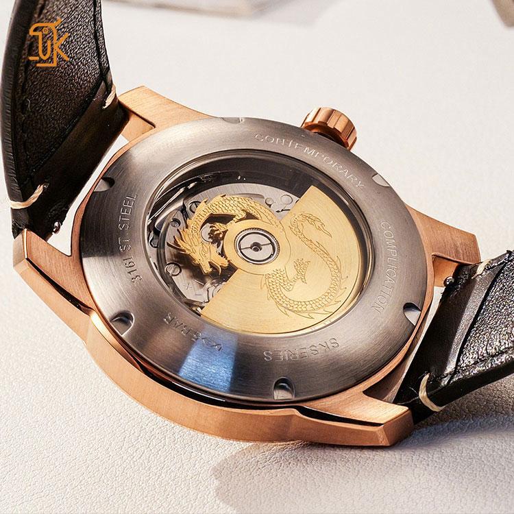 Rose Gold Stainless Steel case Mechanical 3D Red Dragon Watch for Men Automatic Wristwatches logo Brand Customized Supplier
