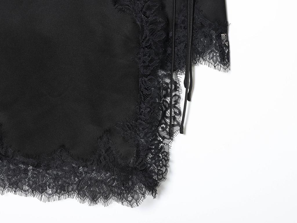 European & American Asymmetrical Lace Satin Skirt with Side Bow