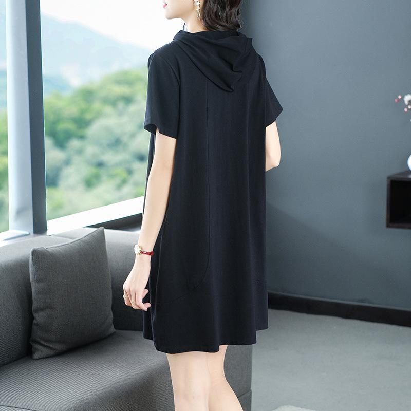 2025 Summer Casual Hooded Dress - Short Sleeve Sporty Loose Fit Plus Size Women's Clothing