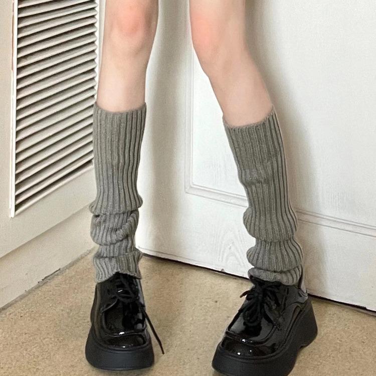 1 Pair Women Rib Knit White Leg Warmers, Fall/Autumn Socks, Y2k