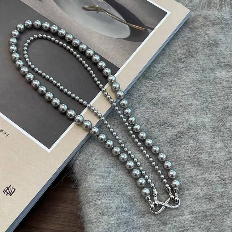 Akoya Gray Pearl Double-Strand Choker with Figure-8 Clasp