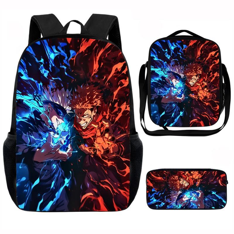 Set Zaino Scolastico Cartone Animato Anime Bambini Leggero Ergonomico Borsa a Spalla Doppia Con Portapranzo Astuccio Tessuto Oxford