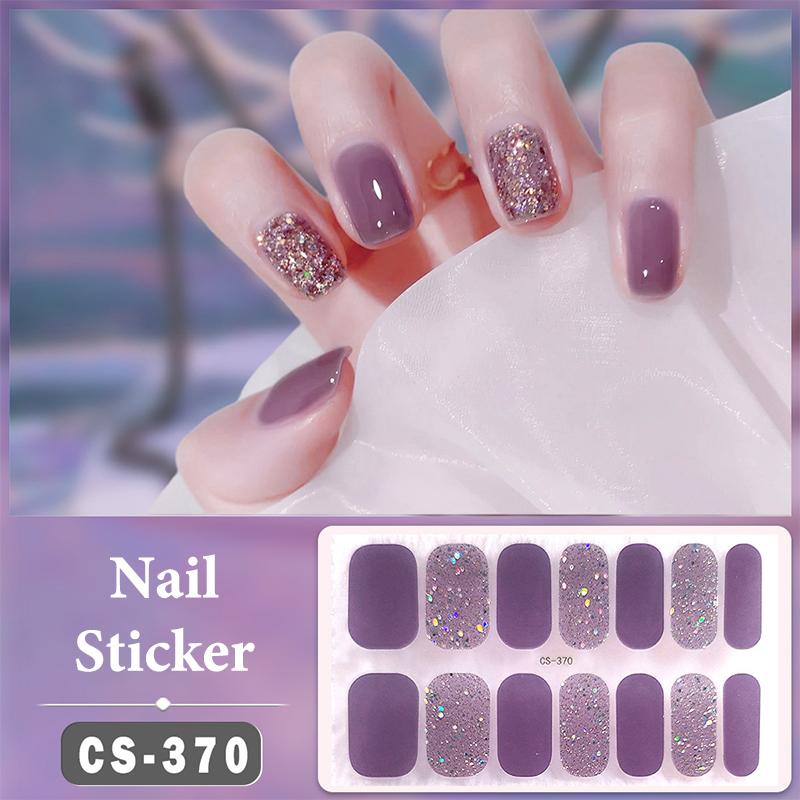 No Baking Lamp Waterproof Nail Wraps Full Cover Nail Stickers Solid Color 14 Nails/Set Multi Color Nail Art Look Patch Firm