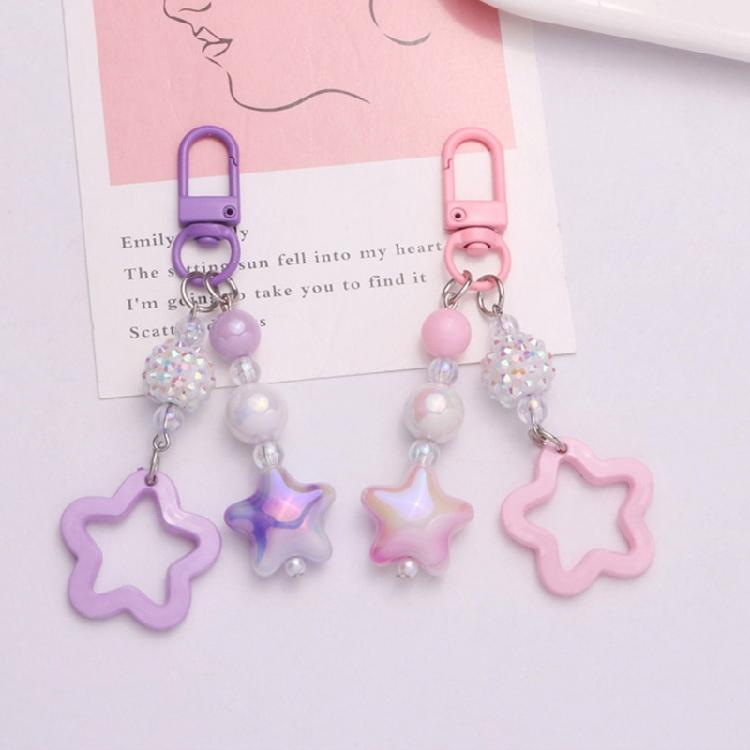 Sweet Gradient Pentagram Star Pendant Keychains Car Keyring Backpack Decoration