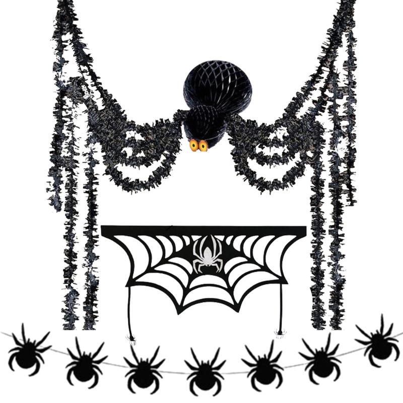 Themed Halloween Party Supplies Hanging Banners Fireplaces Spiderweb Cover Decoration For Indoor Celebration