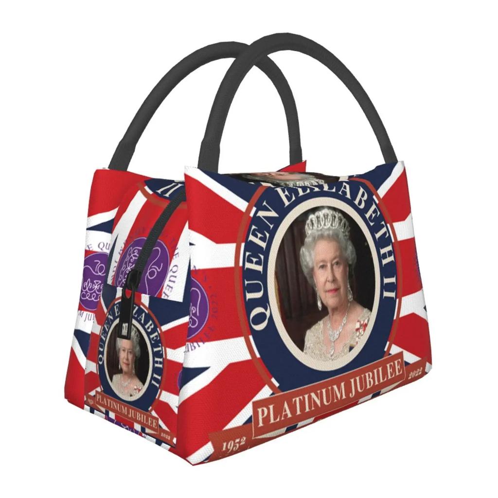 Queen Elizabeth II Flag Insulated Lunch Bag Amulet Cooler Thermal Lunch Tote Office Picnic Travel