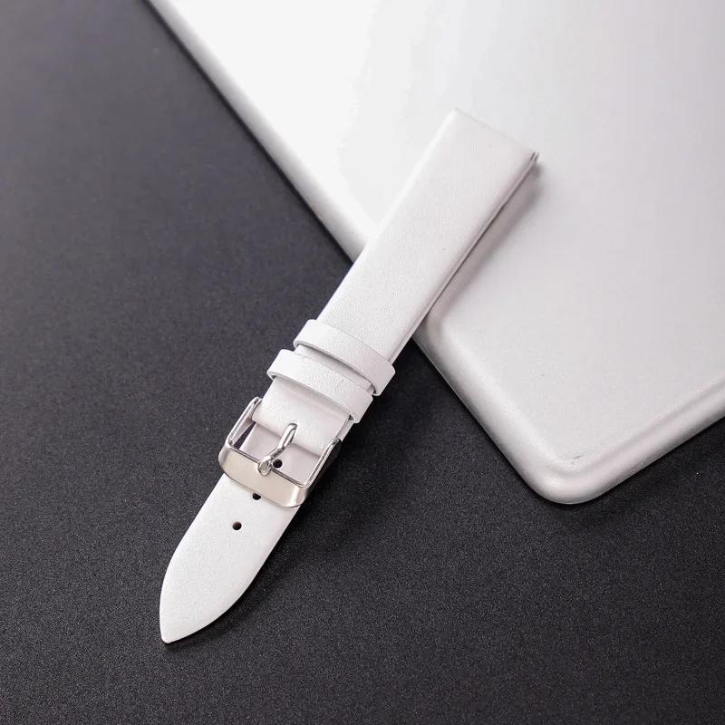 Cowhide Leather Watch Band Ultra Thin 12/14/16/18/20/22mm Watch Strap Plain Weave Needle Pattern Colorful Belt Replacement
