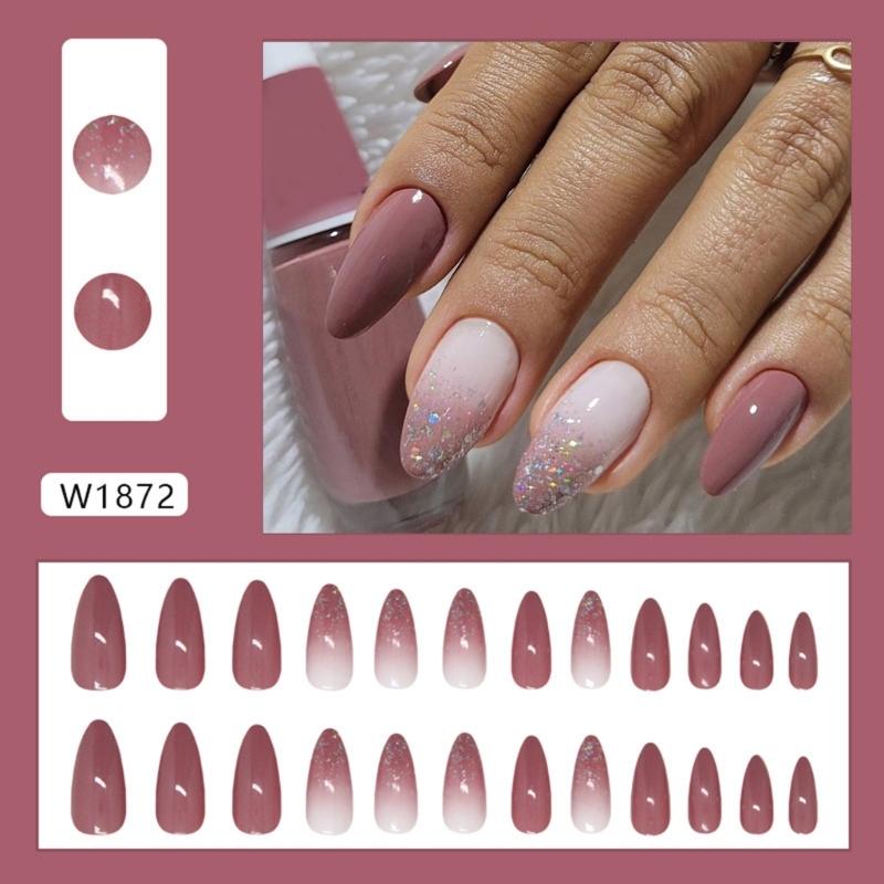 Mandel Aufklebe-Nägel Glänzend Falsche Nägel Aufklebe-Nägel in 12 Größen, 24 Stück Französische Nagelspitzen für DIY Nagelkunst Dekorationen