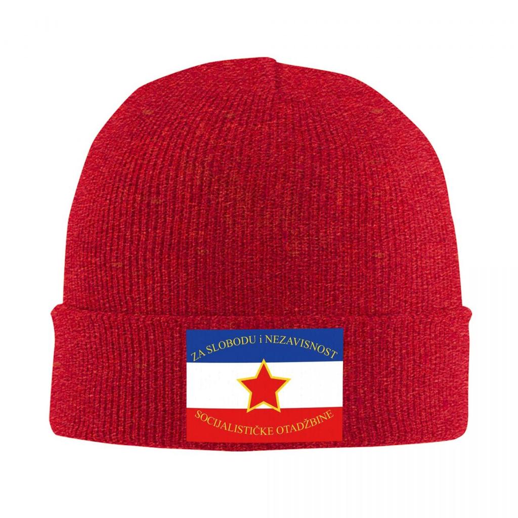 Sozialistische Jugoslawien Jugoslawische Flagge Warme Strickmütze Modische Mütze Herbst Winter Outdoor Mützen für Unisex Erwachsene