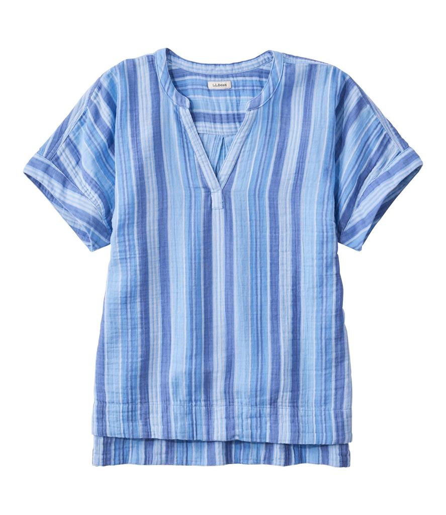LL Bean Cloud Gauze Short Japan Brightwater Blue 1000274189 Women's Shirt, Sleeve, Fit, XL, Stripe, Multicolor,
