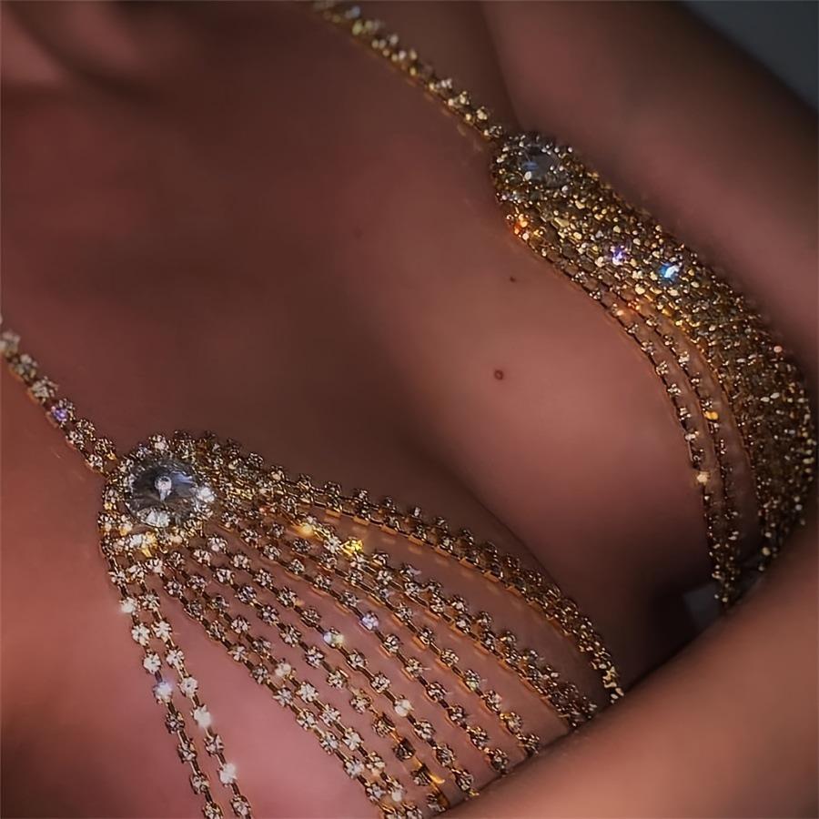 Hot-Selling Rhinestone Chain Body Bra: Beach, Nightclub & Swimwear Accessory