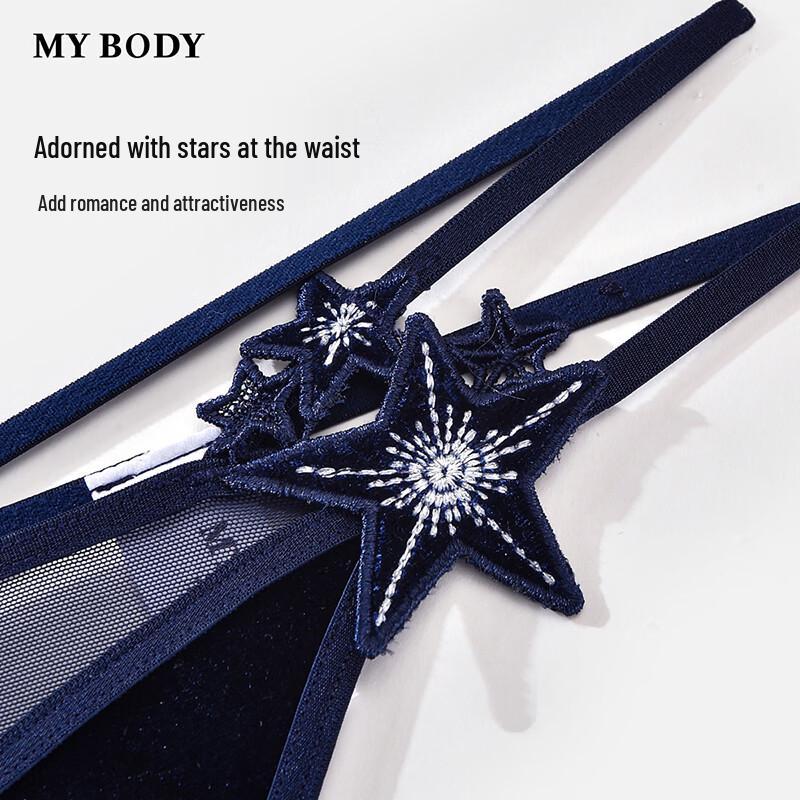 Mybody Damen Samt String mit offenem Schritt und Perlenkette