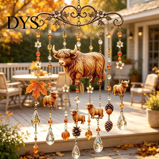 Nature Inspired Suncatchers Fall Animal Wind Chime Suncatcher, Stained Acrylic Fox Rabbit Hanging Suncatcher Party Photography Props with Prism Drops,