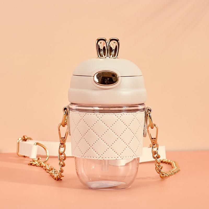 1PC Fashion Shui Bottle Girls High-value Anti-fall with Straw Plastic Water Cup Students Portable Cup