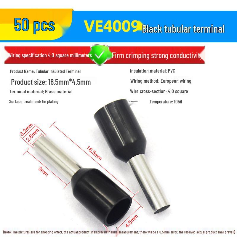 European Tubular Wire Connectors: VE0508, 7508, 1008, 1508, 2508 Pin Terminals