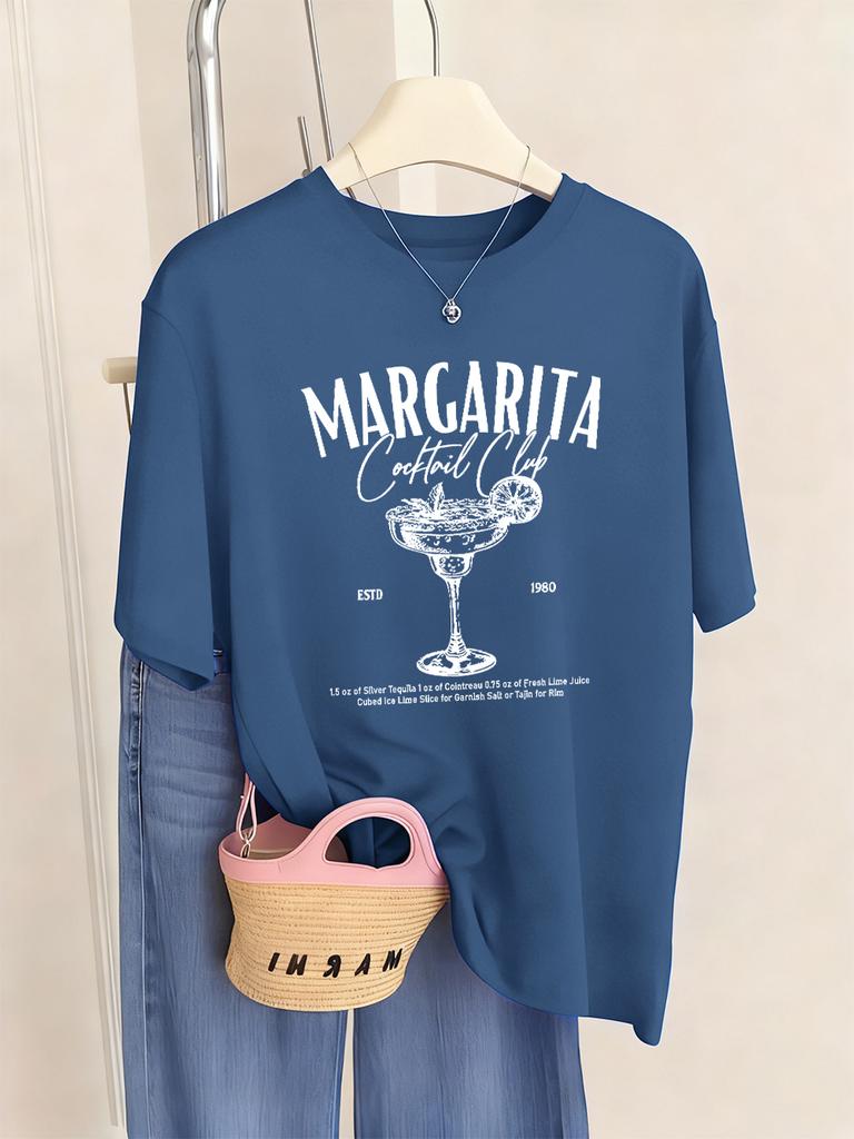 Margarita Cocktail Club Printing TShirt Womens Basics Comfortable T Shirts ONeck Soft Short Sleeve Tops Summer Loose Clothes