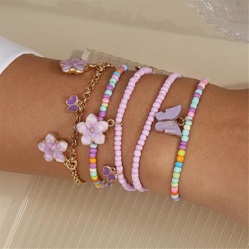 Pack of 5 Handmade Bead Bracelet Colorful Adjustable Wrist Jewelry Charm Bracelet Bead Texture for Various Occasion