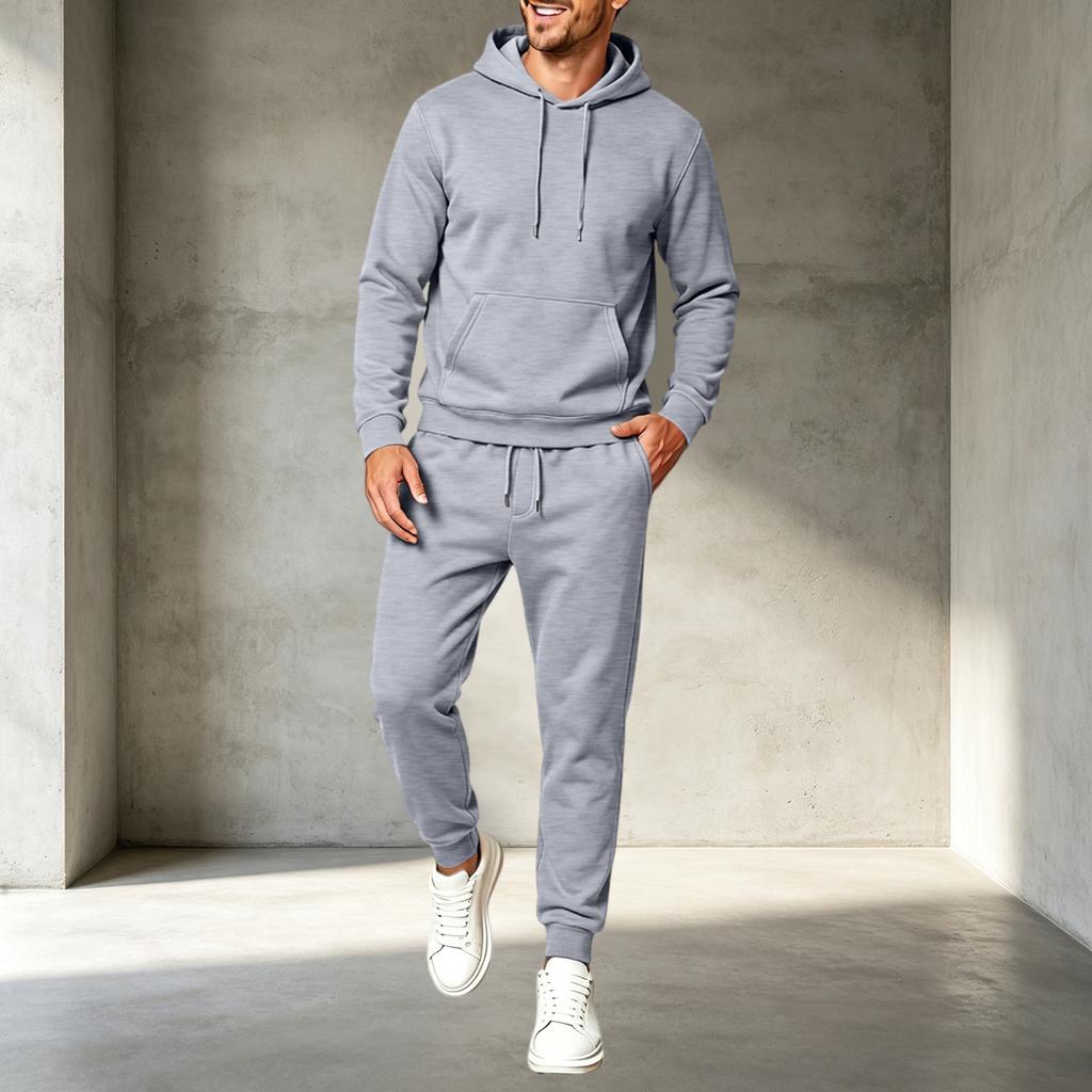 Men's Pullover Hoodie Sweatshirt Athletic Set Casual Training Workout Sweatsuit