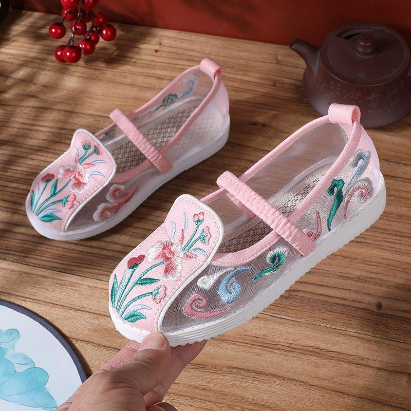 Children's Hanfu Shoes Cloth Shoes Handmade Baby Chinese Ancient Clothing Ancient Style Girls Embroidered Shoes Summer Spring and Autumn