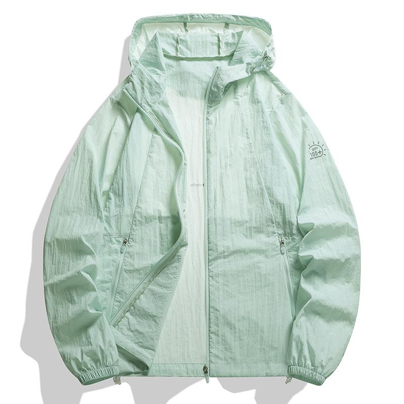 Ice Silk Sunscreen Clothing Men's Summer Thin Simple Color Outdoor Loose Plus Size Hooded Sun-protective Clothing Jacket Coat