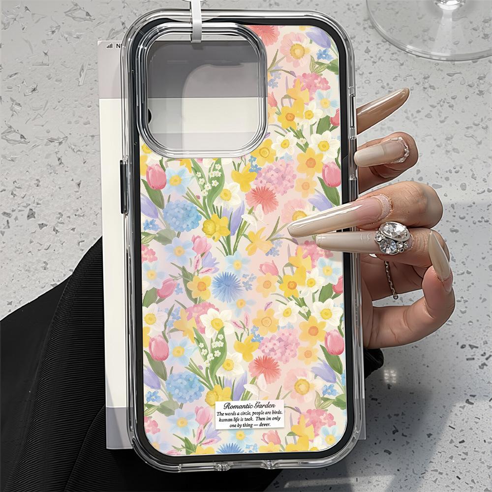 Full screen color flower for iPhone 17 ProMax transparent mobile phone case 16/15/14 simple niche