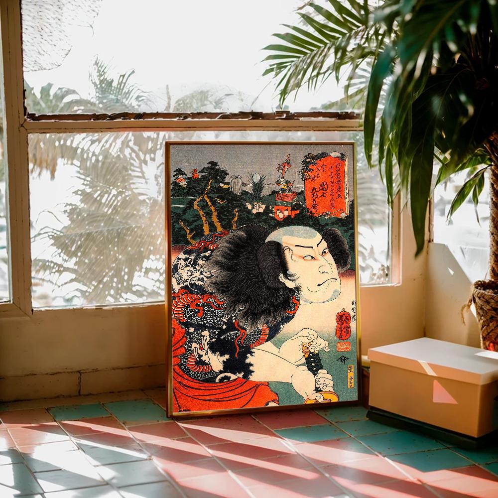 Vintage Japonské Umění Ukiyo-e DIY Samolepicí Plakát Luxusní Samolepka na Zeď pro Obývací Pokoj Bar Dekorace Zdi