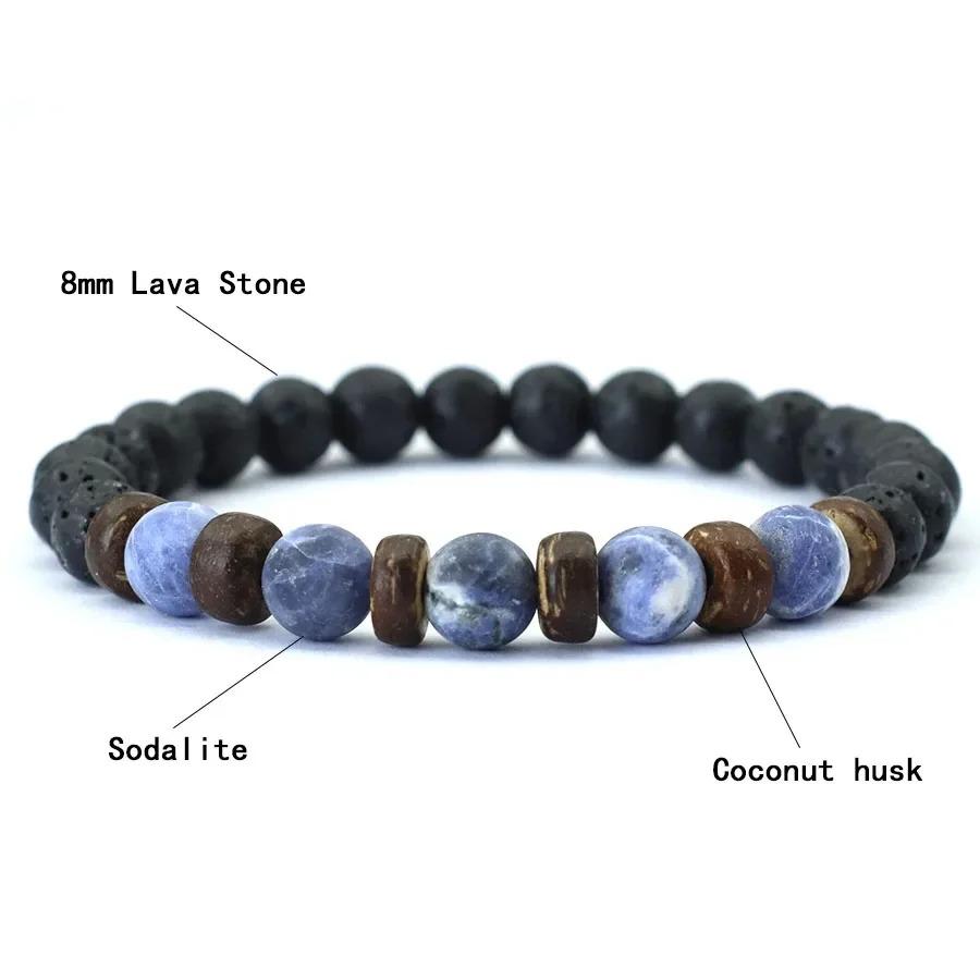 New Natural Wooden Bracelet For Men Meditation Braslet Volcanic Rock Braclet Gemstone Stretch Beaded Brazalete Pulsera
