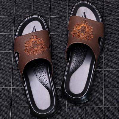 Moda Estate Uomo Pantofole in Vera Pelle Uomo Infradito Sandali da Spiaggia Uomo Tempo Libero all'Aperto Antiscivolo Pantofole da Casa Uomo