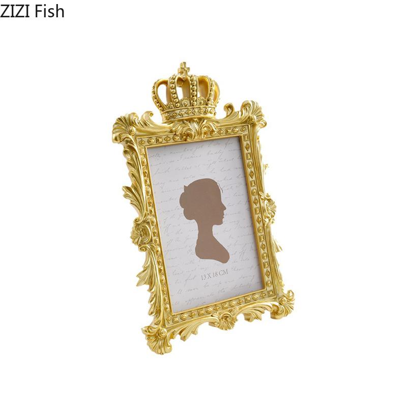 European Crown Photo Frames Golden Floral Border Picture Frame Bedside Table Wedding Anniversary Photo Frame Desk Decoration