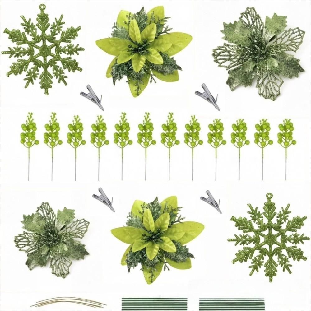 30pcs Set Multipurpose Artificial Christmas Flowers Glitter Poinsettia Flowers  for Party Decoration
