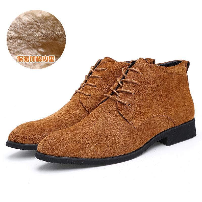 New Pointed Leather Shoes Men's Velvet and Cotton High-top Trend British Casual Leather Shoes Leather Boots Korean Version