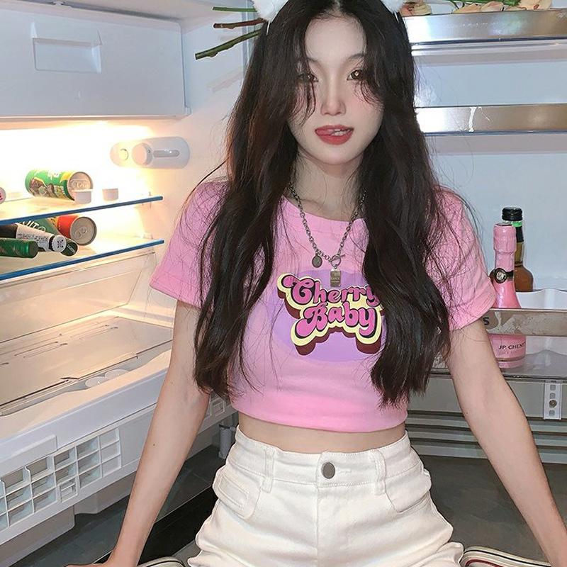 

Летняя приталенная сексуальная женская футболка с коротким рукавом и укороченным топом L ярко-розовый