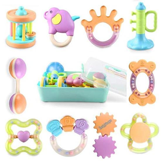 Bemixc Teething Toys for Newborns, 10-Piece Sound-Making Baby Toy, Baby Rattles for 0-Year-Olds, Baby Gift