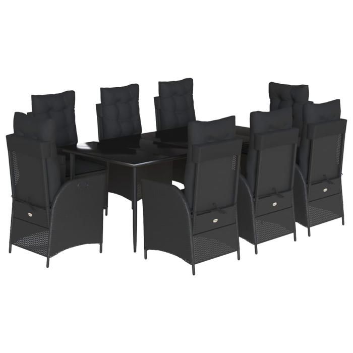 VidaXL Ensemble à Manger de Jardin avec Coussins 9 pcs, Table et Chaises avec Dossier Réglable, Meubles d'Extérieur, 3213182