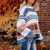 Women's Long Sleeve  Striped Color Block Casual Loose Knitted Pullover