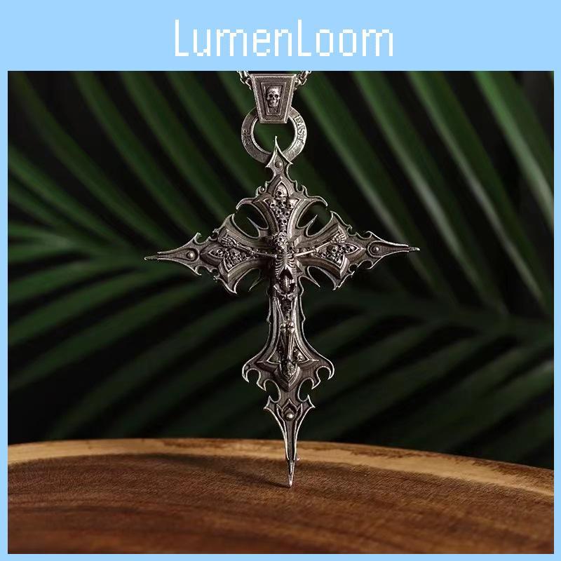 Unique Vintage Gothic Cross Skull Pendant Necklace With Eye-catching Pearl Chain Design