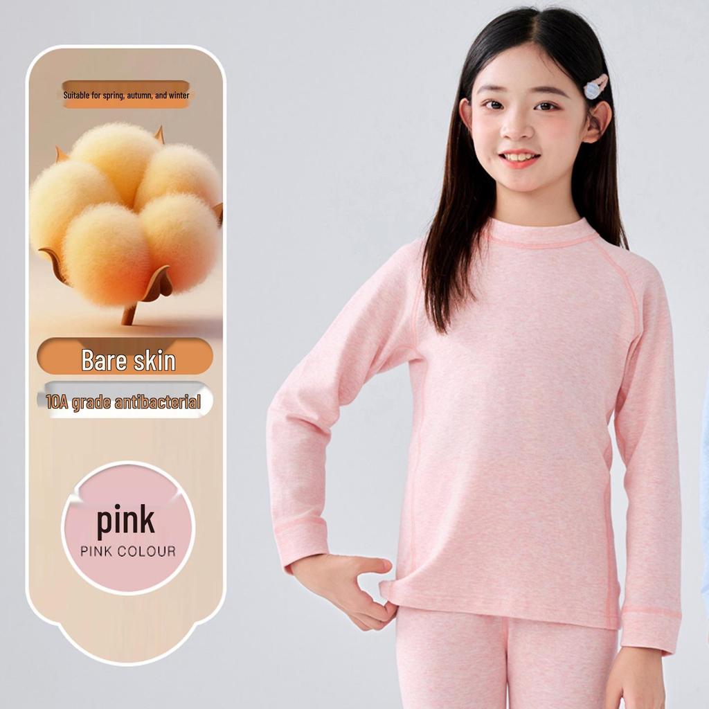 Kids' Warm Lycra Cotton Underwear Set: Autumn Solid Color Sweater & Pants for Boys and Girls