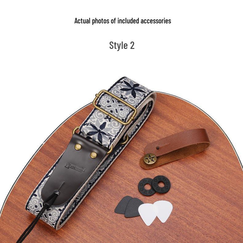 Creative Embroidery Non-slip Guitar Strap with Picks for Electric & Acoustic Guitars