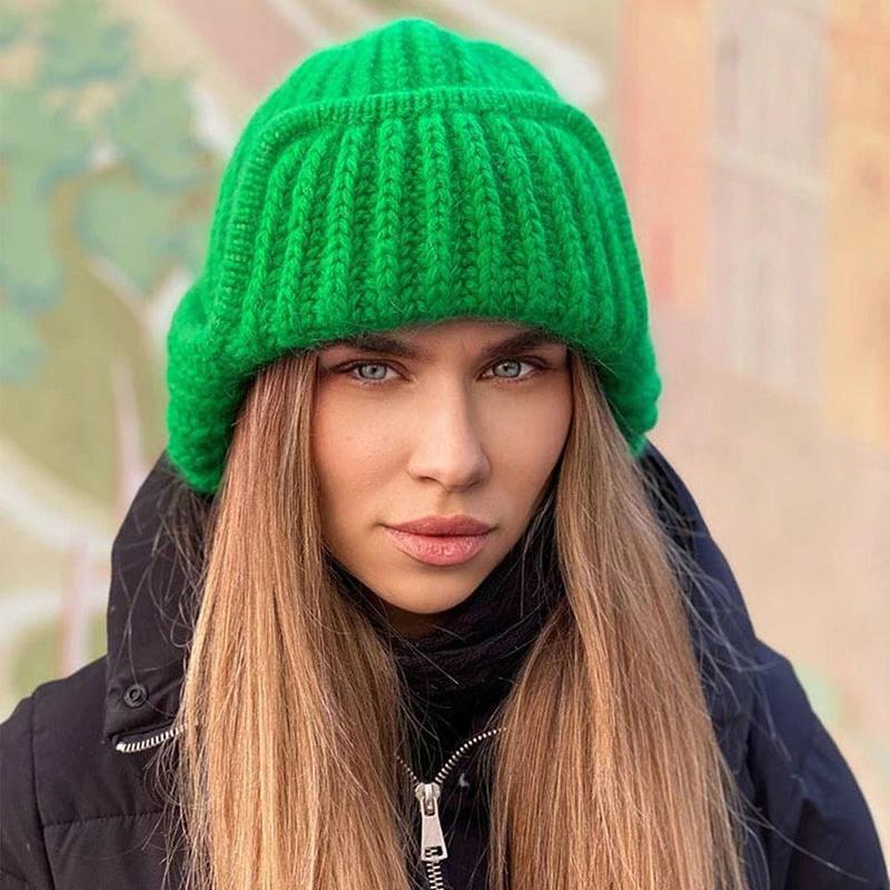 Autumn Winter Ladies Knitted Hat Women Leisure Lei Feng Style Solid Color Flanging Tie Up Ear Protection Windproof Warm Cap Bomber Hats Outdoor