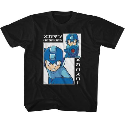 Mega Man Big And Small Rectangle Black Youth T-Shirt
