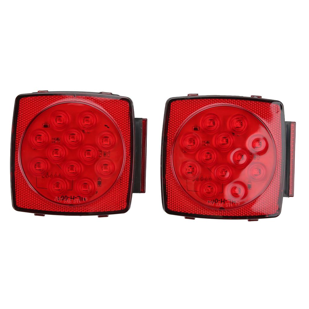 Pair LED Square Lights 12V Trailer Tail Brake Lamp High Brightness for Campers Boats Snowmobiles