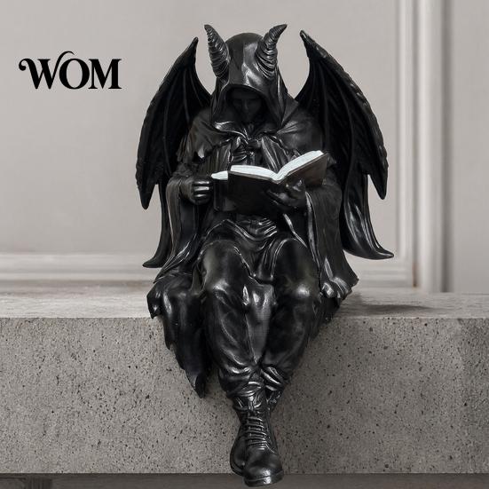 Sensenmann Statue Halloween Lesen Buch Skelett Figur, Gruselige Teufel Harz Skulptur, Gothic Dekoration Schwarzer Umhang für Zuhause Büro Bücherregal