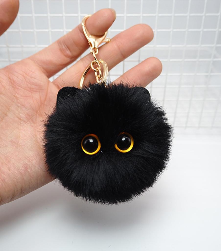 Looking Pompom Flauschiger Plüsch Schlüsselanhänger Schlüsselanhänger Weiße Katze Niedlich Flexibel Detailliertes Fell