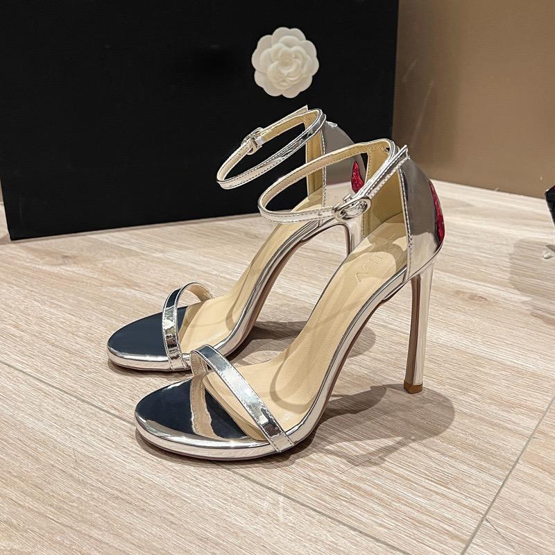 High heels women's summer 2025 new silver one-word sandals women's thin heels versatile beautiful open-toed single shoes women