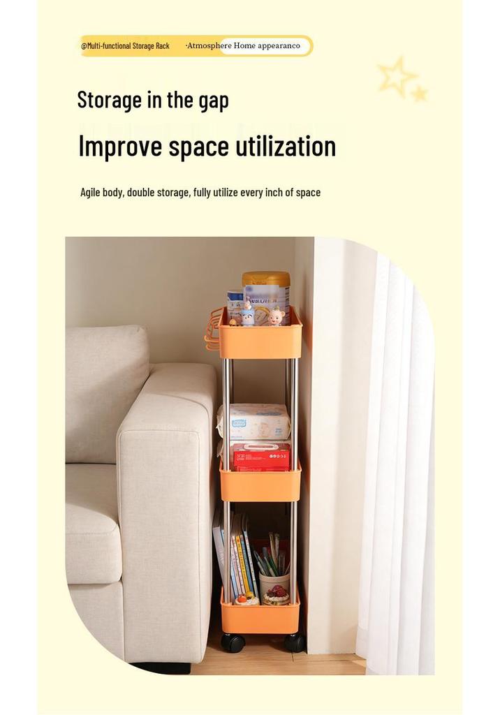 Mobile Multi-layer Floor Storage Rack for Bathroom, Kitchen, and Living Room