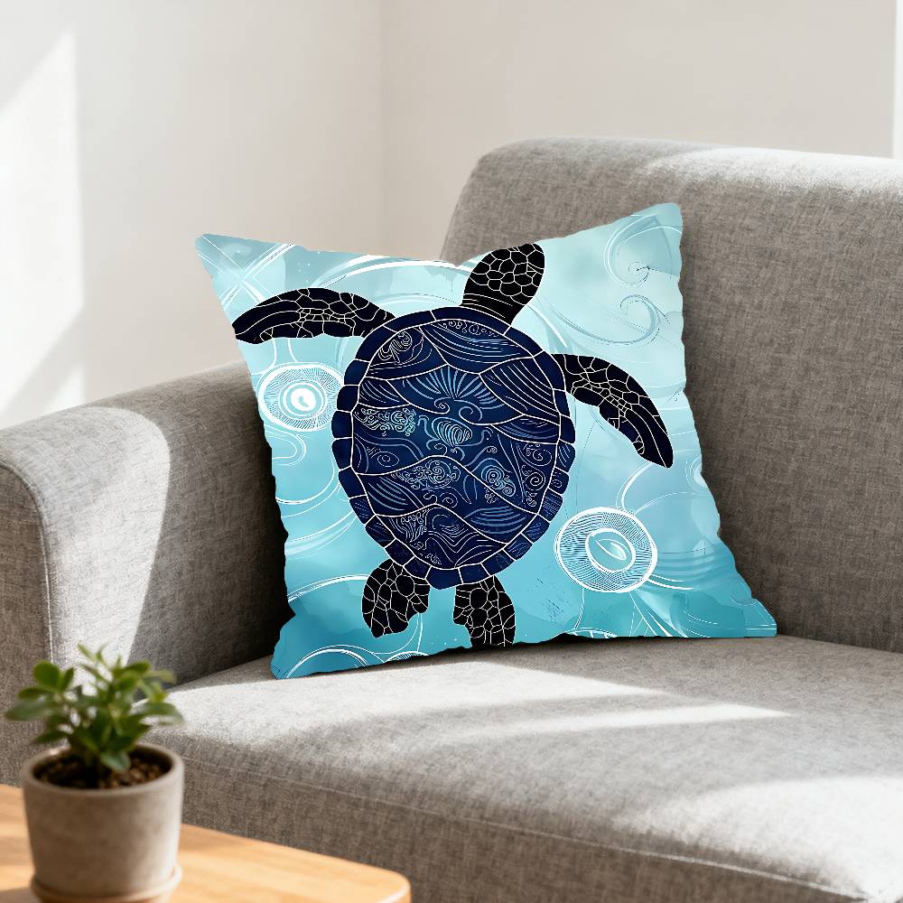 Seahorse Whale Starfish Turtle Blue Ocean Pillow Case Cushion Cover Polyester Decorative Sofa Cushion Pillowcase Home Decor