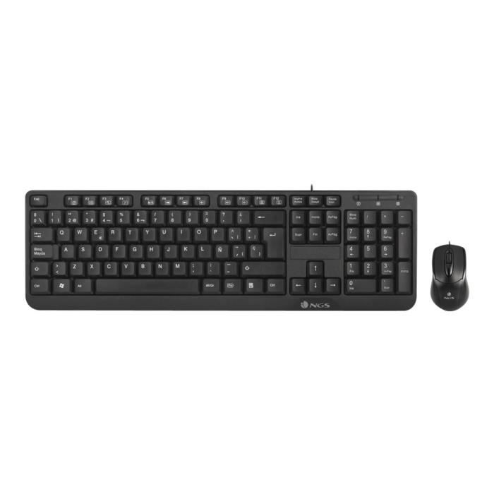 Ensemble Clavier et Souris NGS Cocoa Kit - USB Optique 1000 dpi - 5 Boutons - AZERTY - Noir