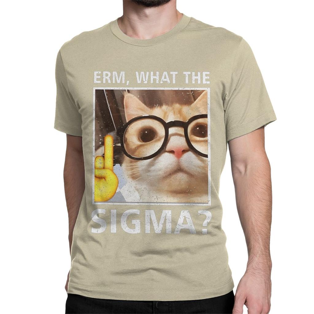 Men Women TShirts Erm What The Sigma  100 Cotton Tee Shirt Short Sleeve Funny Meme Cat T Shirt Round Collar Clothing Graphic