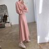 Conjunto de Duas Peças: Moletom com Capuz Rosa e Saia Evasê de Cintura Alta para Primavera e Outono
