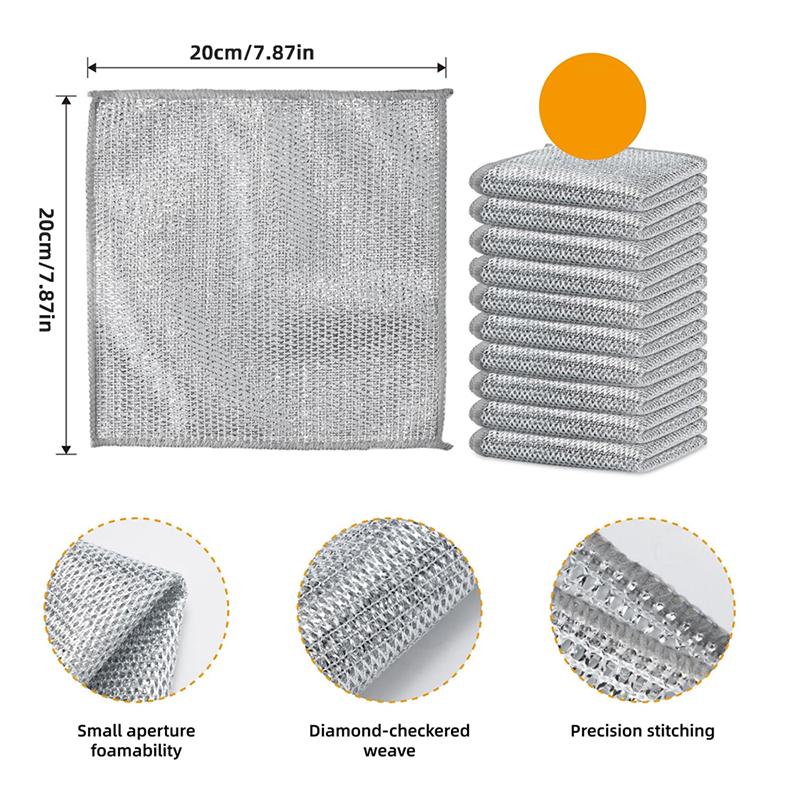 3/10/20 Stück Edelstahl Scheuertücher - Kratzfrei, Schnelltrocknend, Silbernes Reinigungstuch Geschirrtuch Wiederverwendbare Küche
